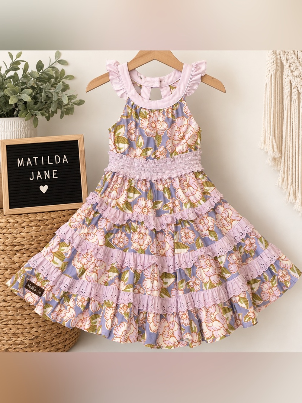 Matilda Jane Girls Floral Ruffle Tiered Dress Size 2